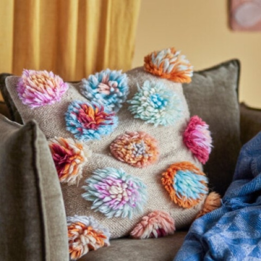 NEW Bloomingville Somma Pillow Floral Tufted Multi Colorful Wool - Picture 2 of 7